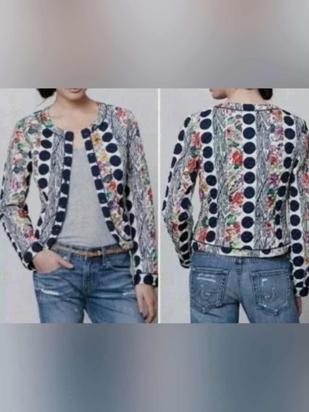 Anthropologie Isani Salta Quilted Polka Dot Boho Coastal Cottage Floral Jacket 4